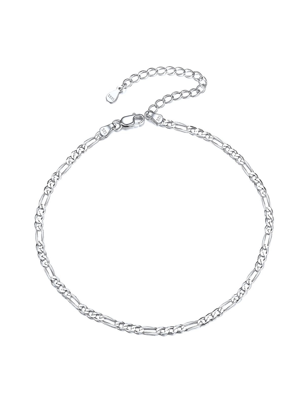 3mm Thick Figaro Chain Anklet in Silver