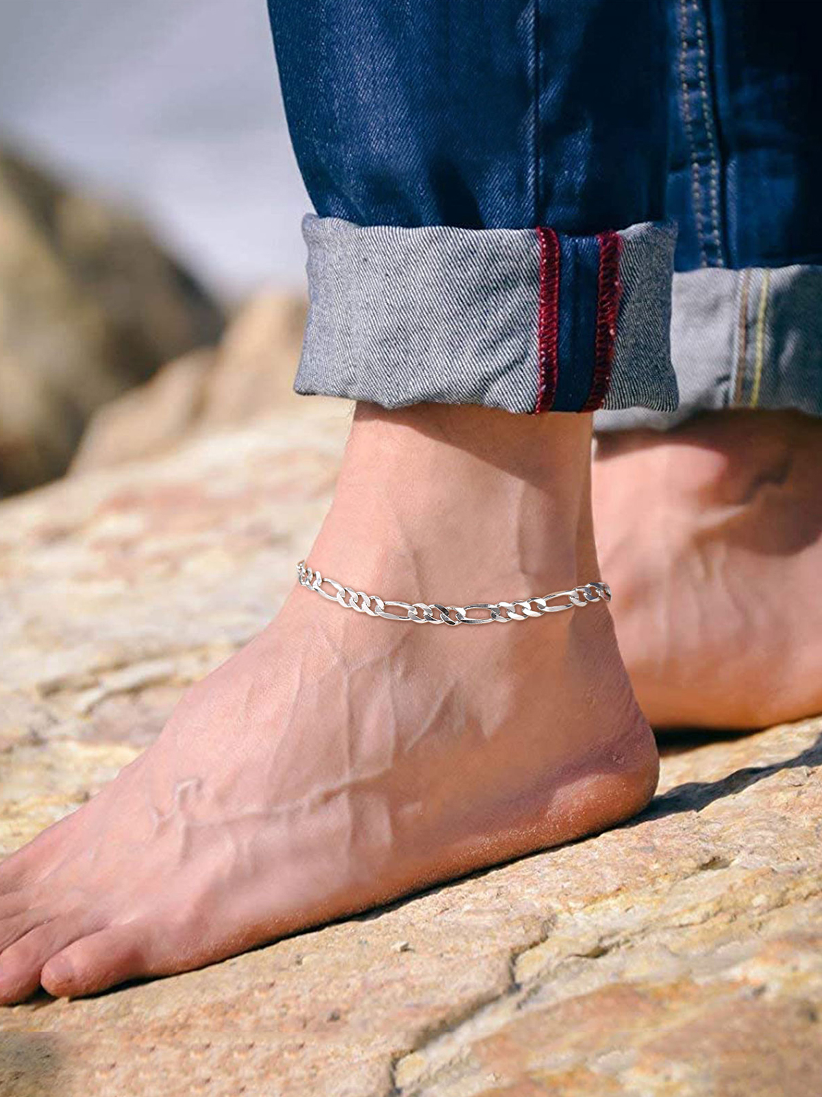 5mm Thick Figaro Chain Anklet in Silver