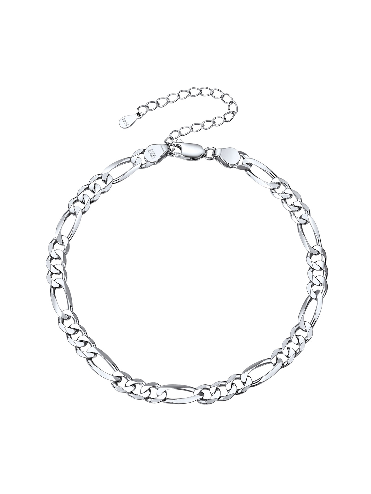 5mm Thick Figaro Chain Anklet in Silver