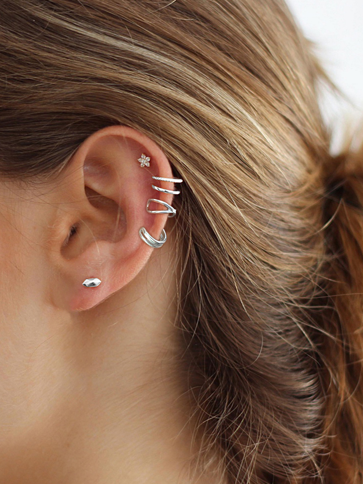 4 Pcs Ear Cuff Earrings Set in Silver