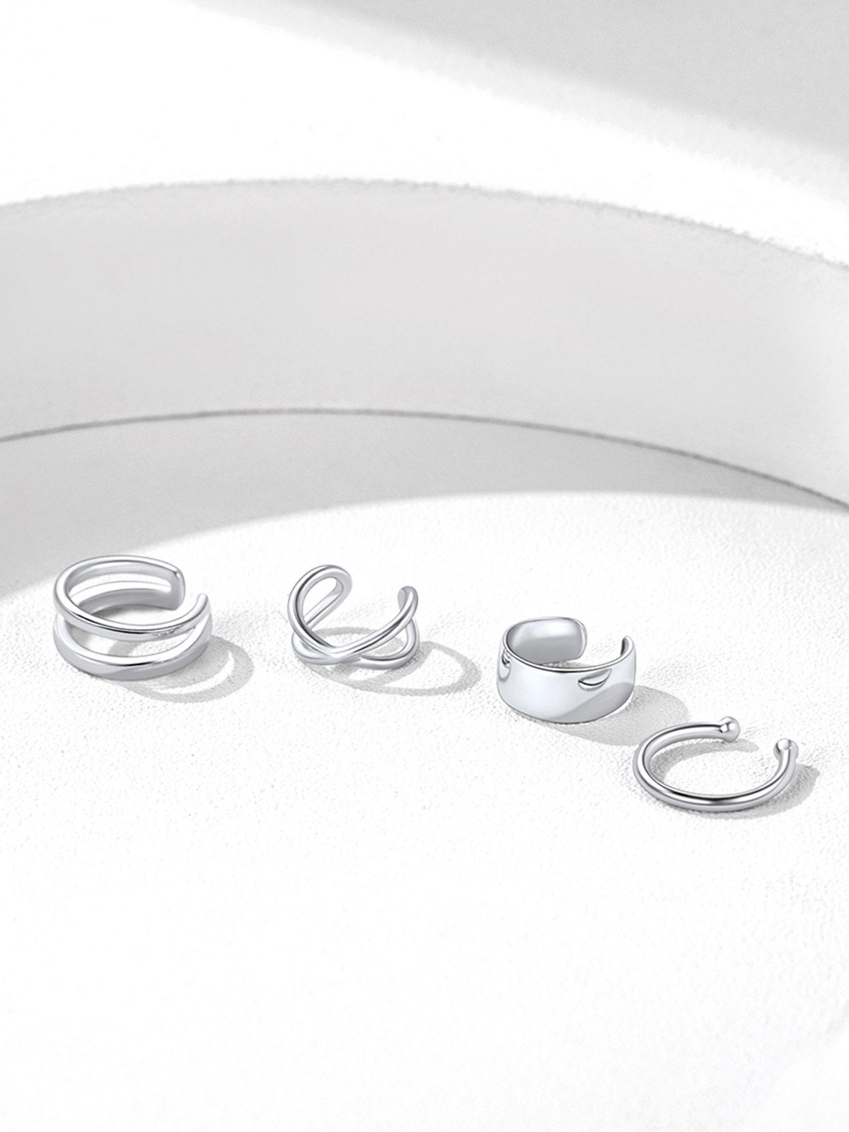 4 Pcs Ear Cuff Earrings Set in Silver