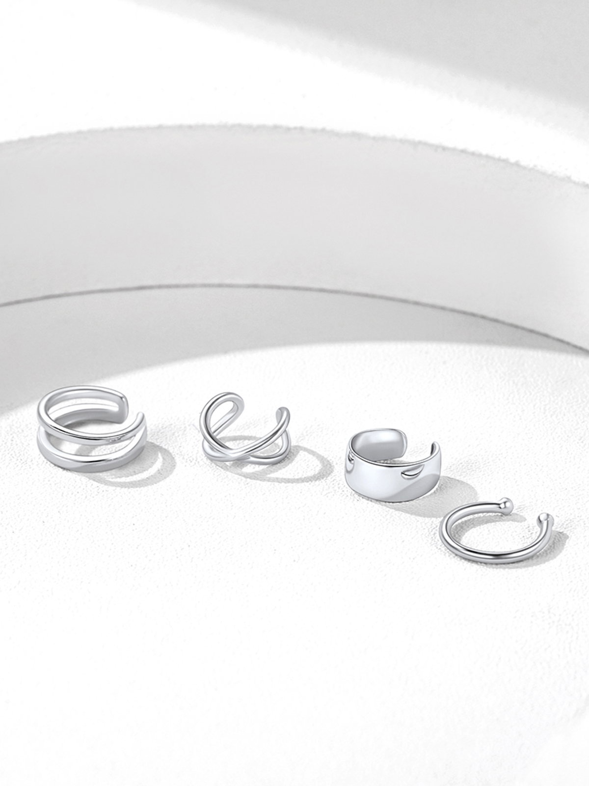 4 Pcs Ear Cuff Earrings Set in Silver