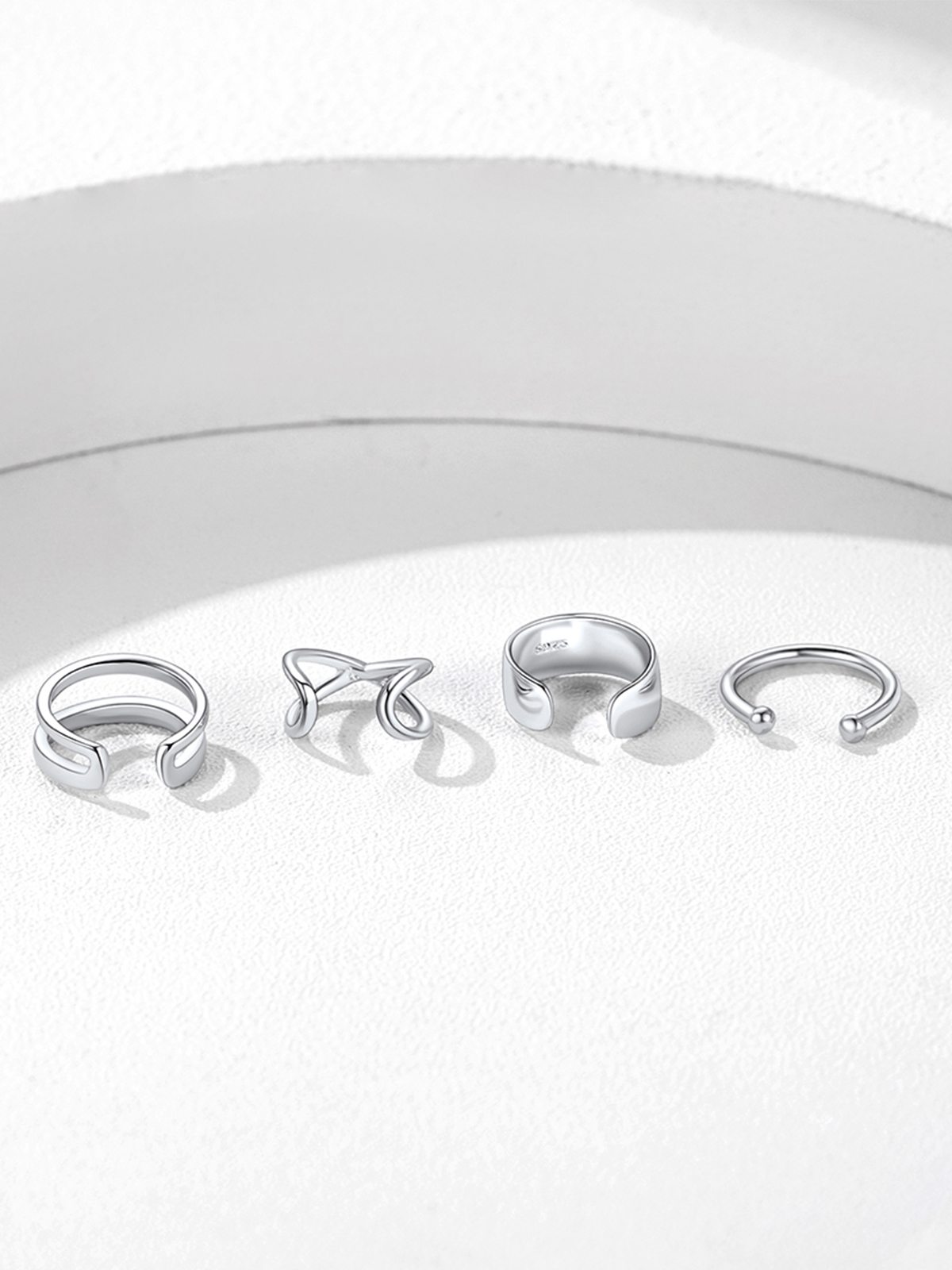 4 Pcs Ear Cuff Earrings Set in Silver