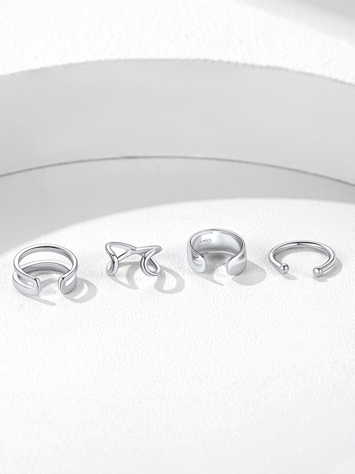 4 Pcs Ear Cuff Earrings Set in Silver