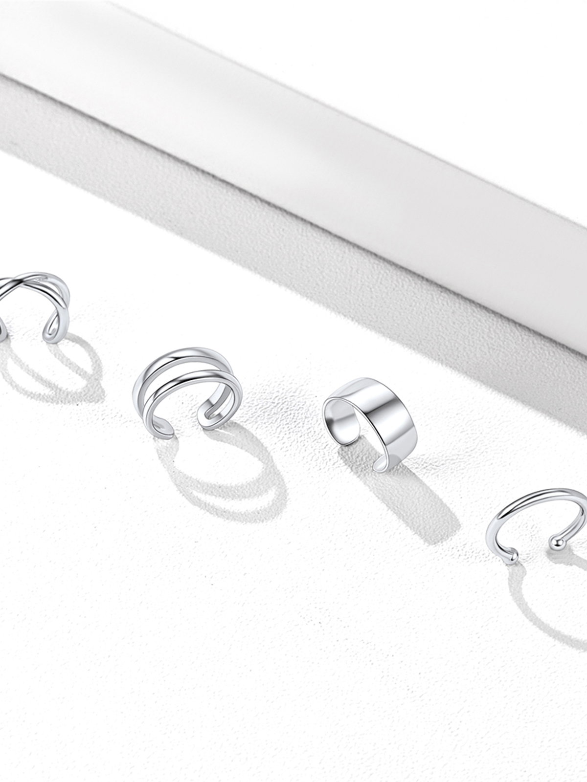 4 Pcs Ear Cuff Earrings Set in Silver