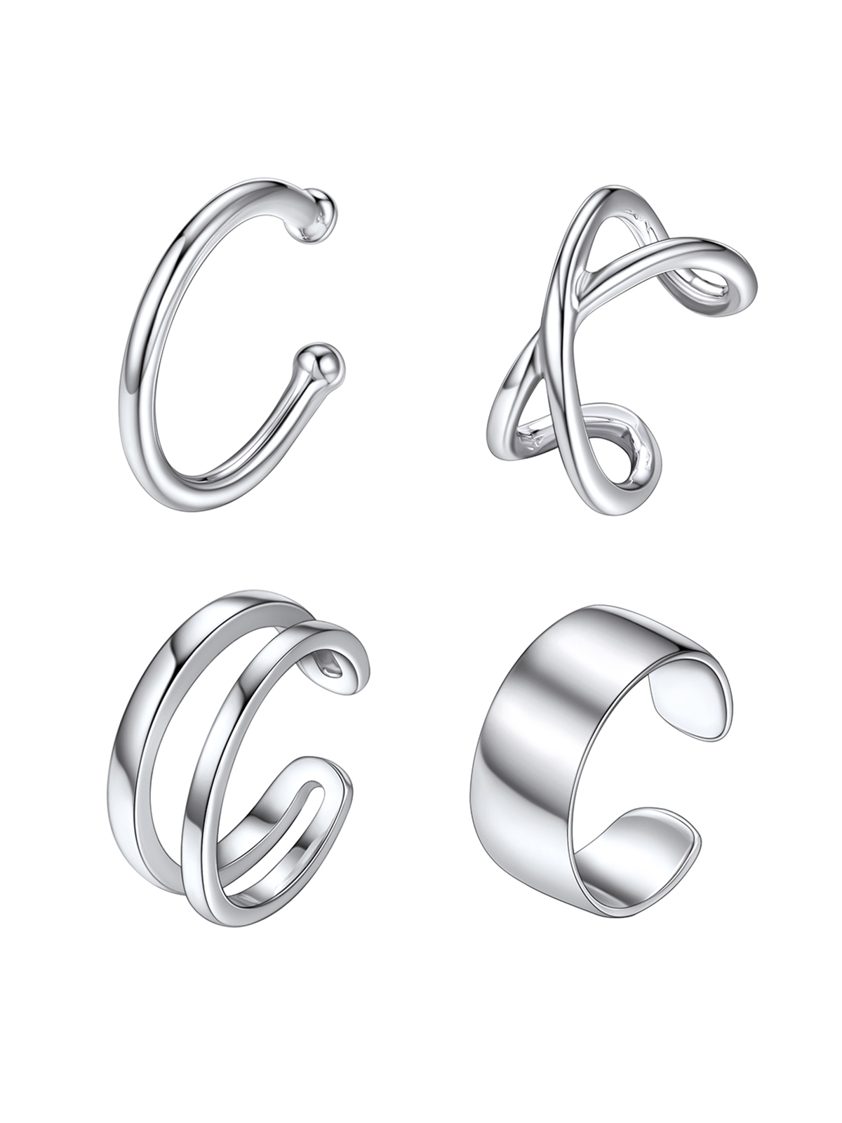 4 Pcs Ear Cuff Earrings Set in Silver