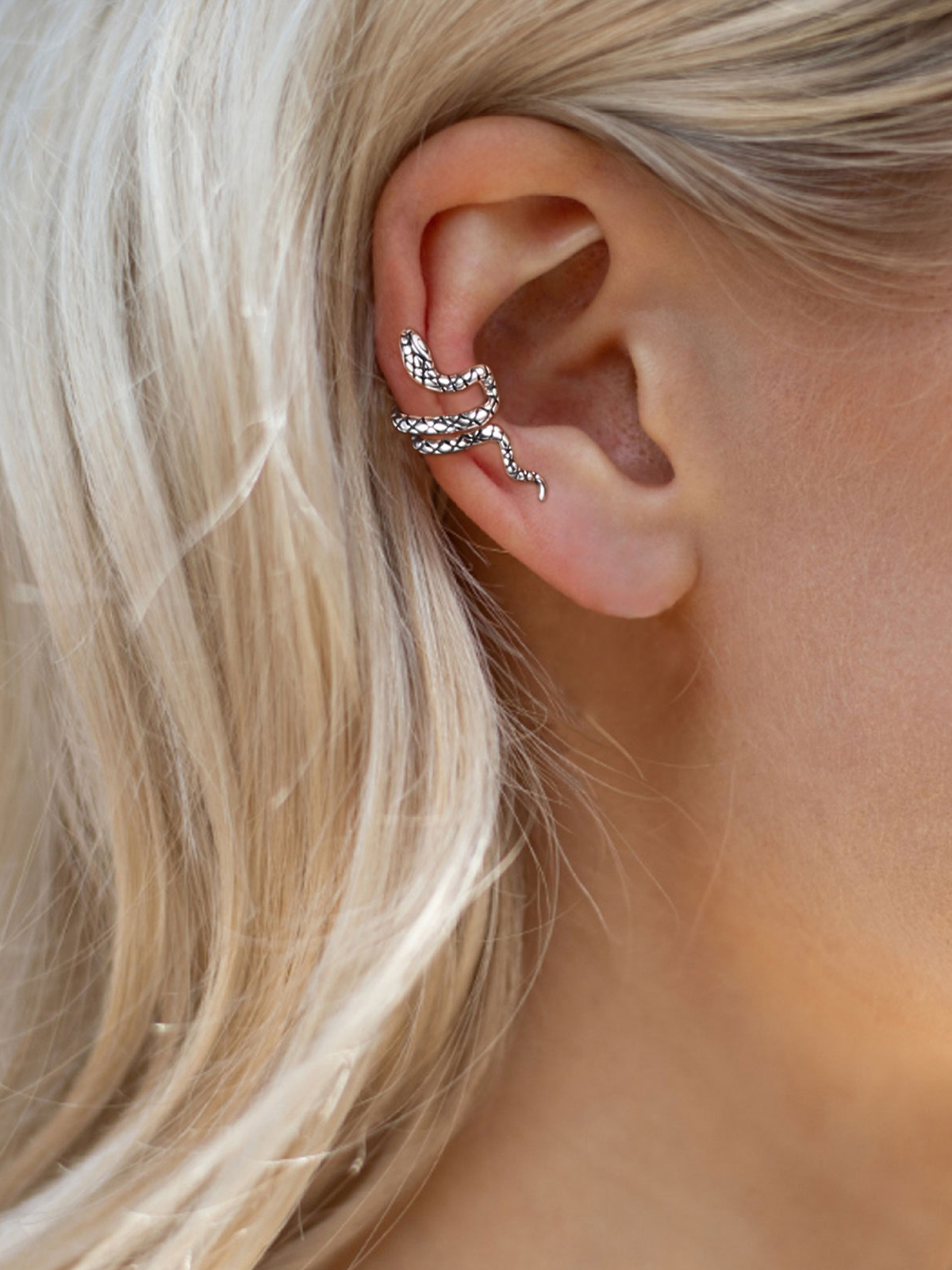 Snake Ear Cuff Animal Earrings in Sterling Silver