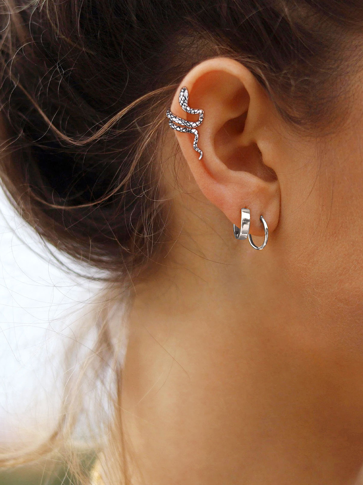 Snake Ear Cuff Animal Earrings in Sterling Silver