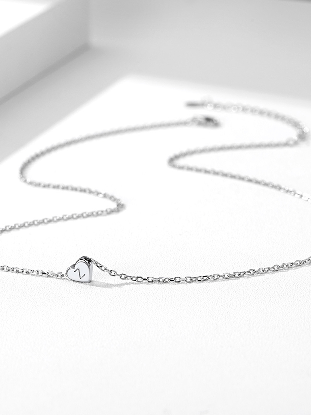 Initial Pendant Mini Heart Necklace in Silver