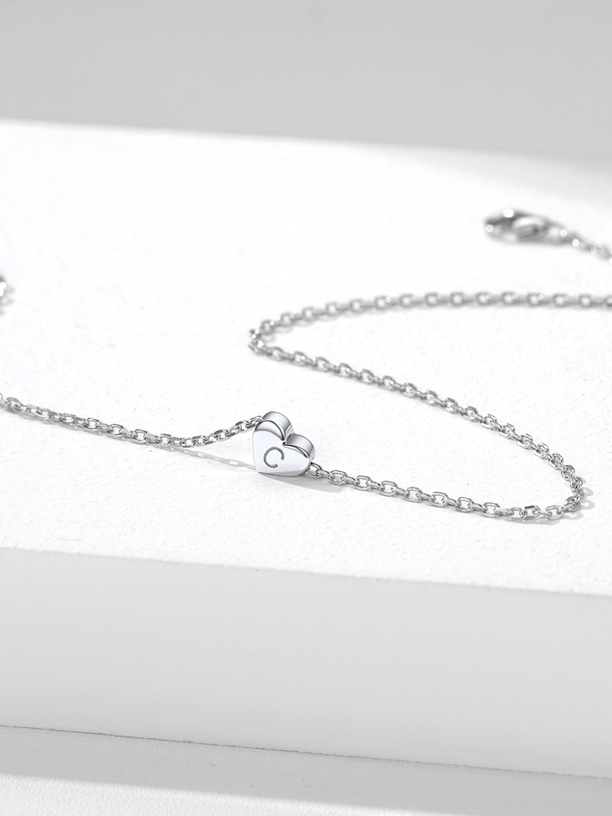 Initial Pendant Mini Heart Necklace in Silver