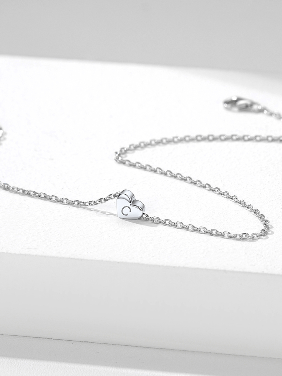 Initial Pendant Mini Heart Necklace in Silver
