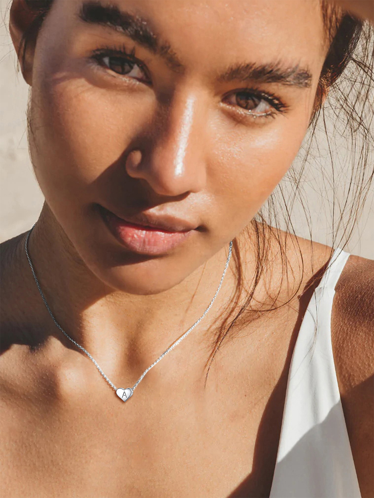 Initial Pendant Mini Heart Necklace in Silver