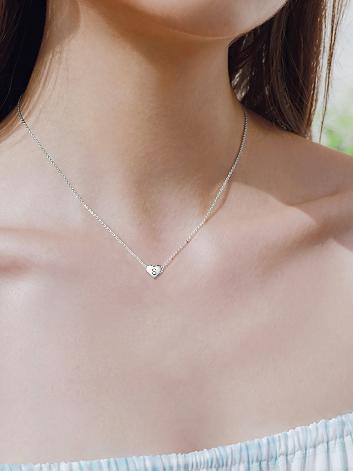 Initial Pendant Mini Heart Necklace in Silver