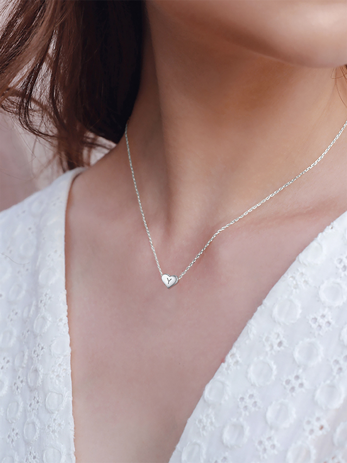 Initial Pendant Mini Heart Necklace in Silver