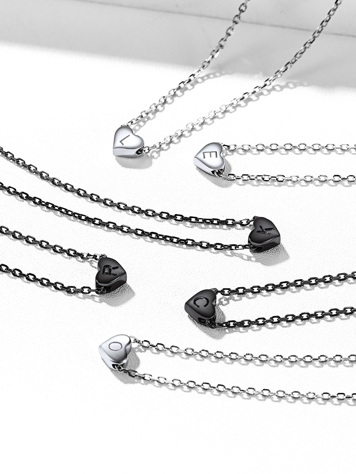 Initial Pendant Mini Heart Necklace in Silver