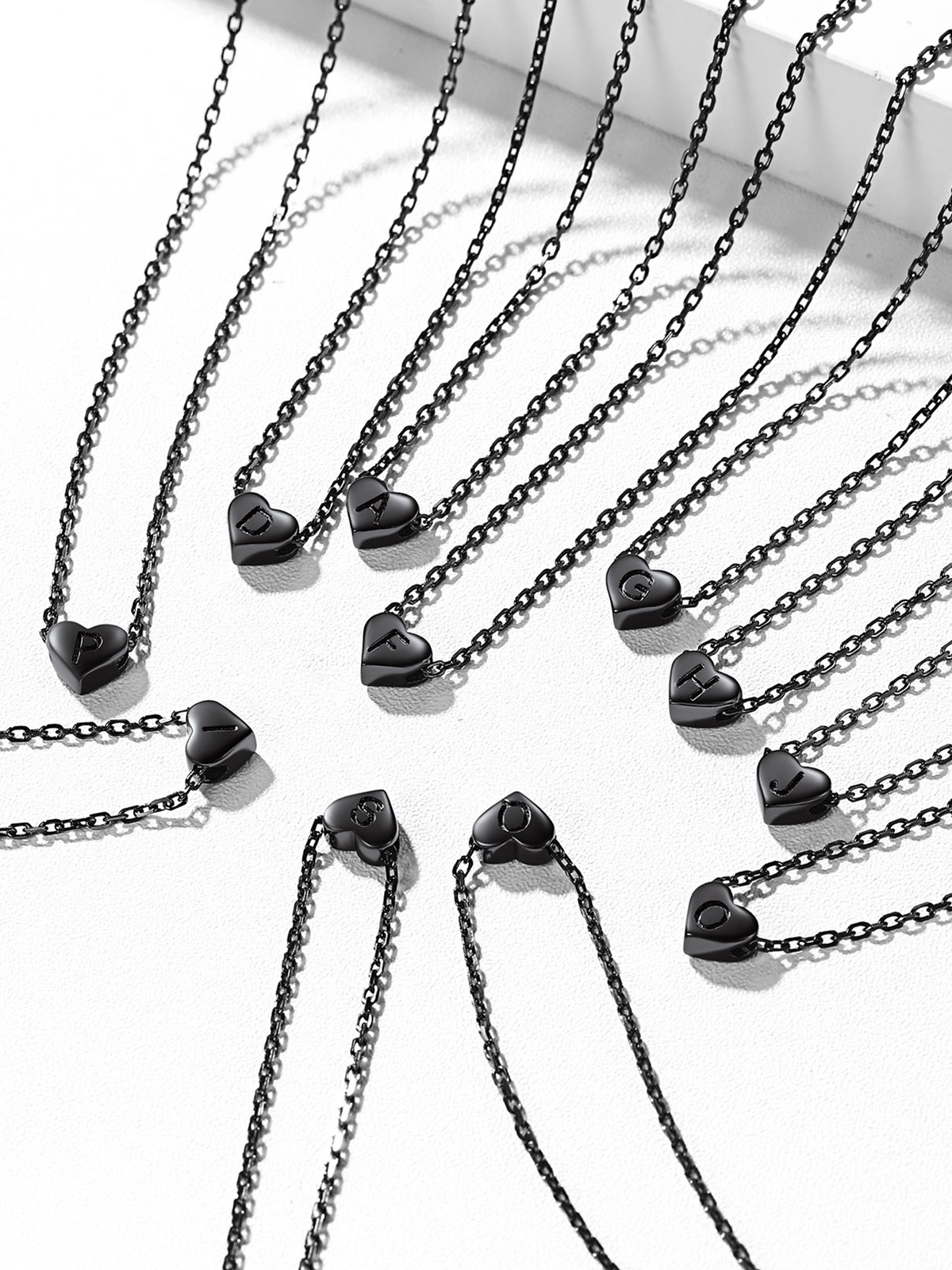 Initial Pendant Mini Heart Necklace in Black