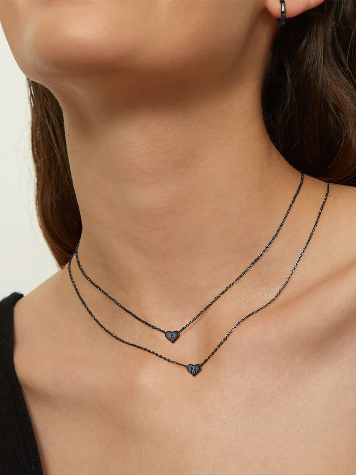 Initial Pendant Mini Heart Necklace in Black