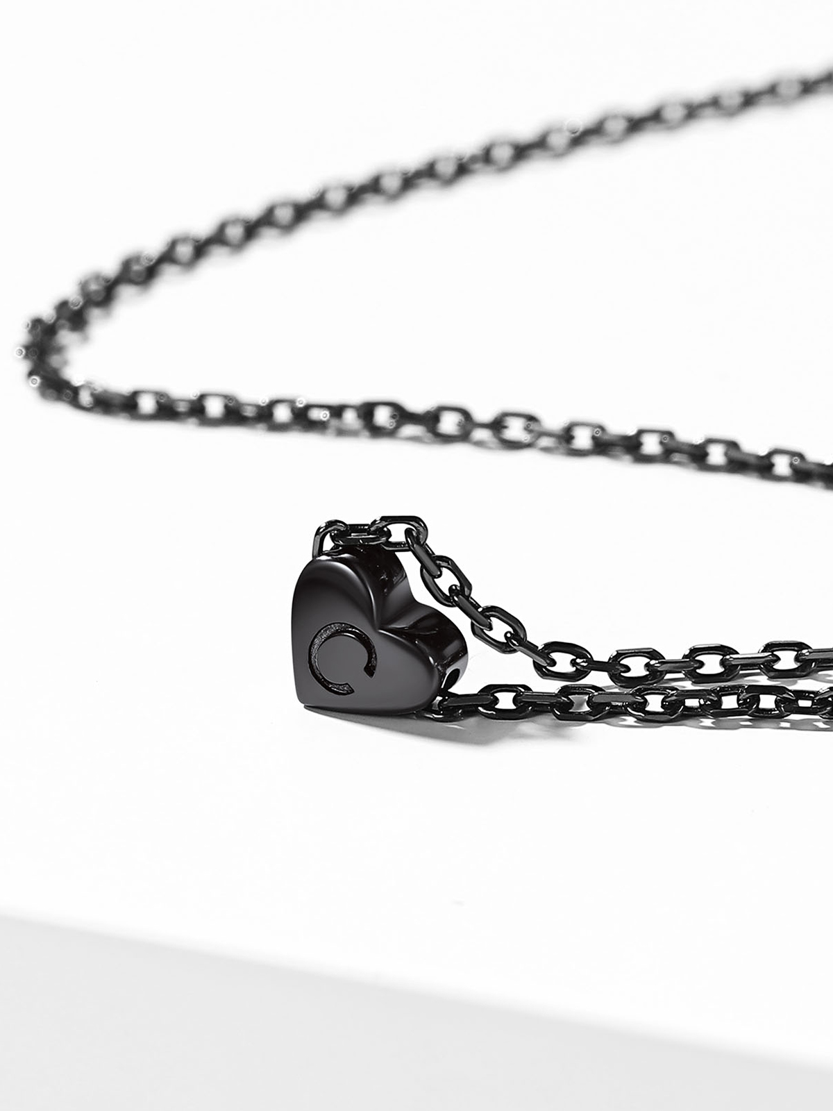 Initial Pendant Mini Heart Necklace in Black