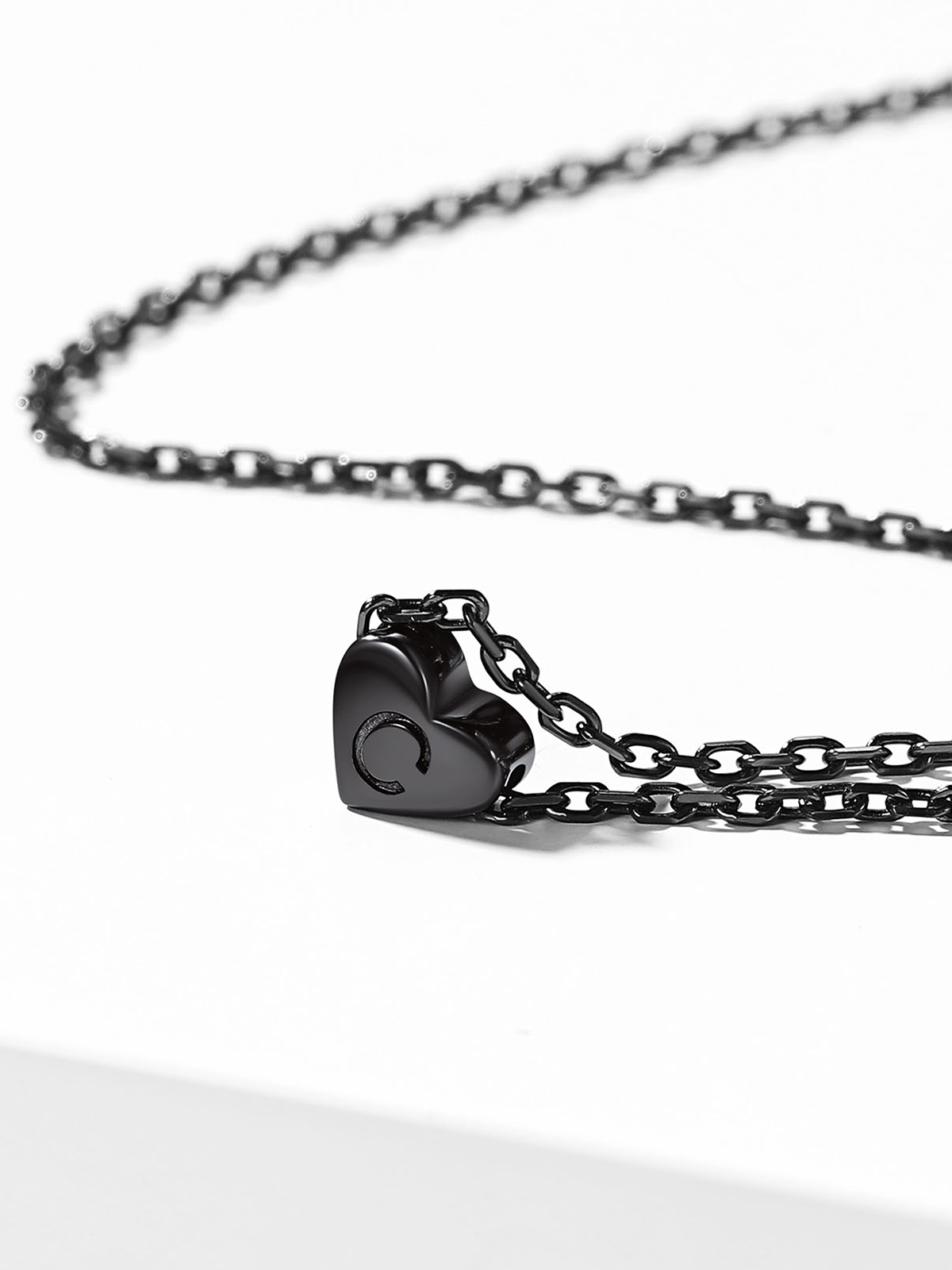 Initial Pendant Mini Heart Necklace in Black