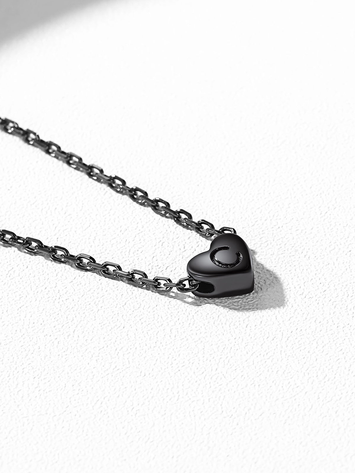 Initial Pendant Mini Heart Necklace in Black