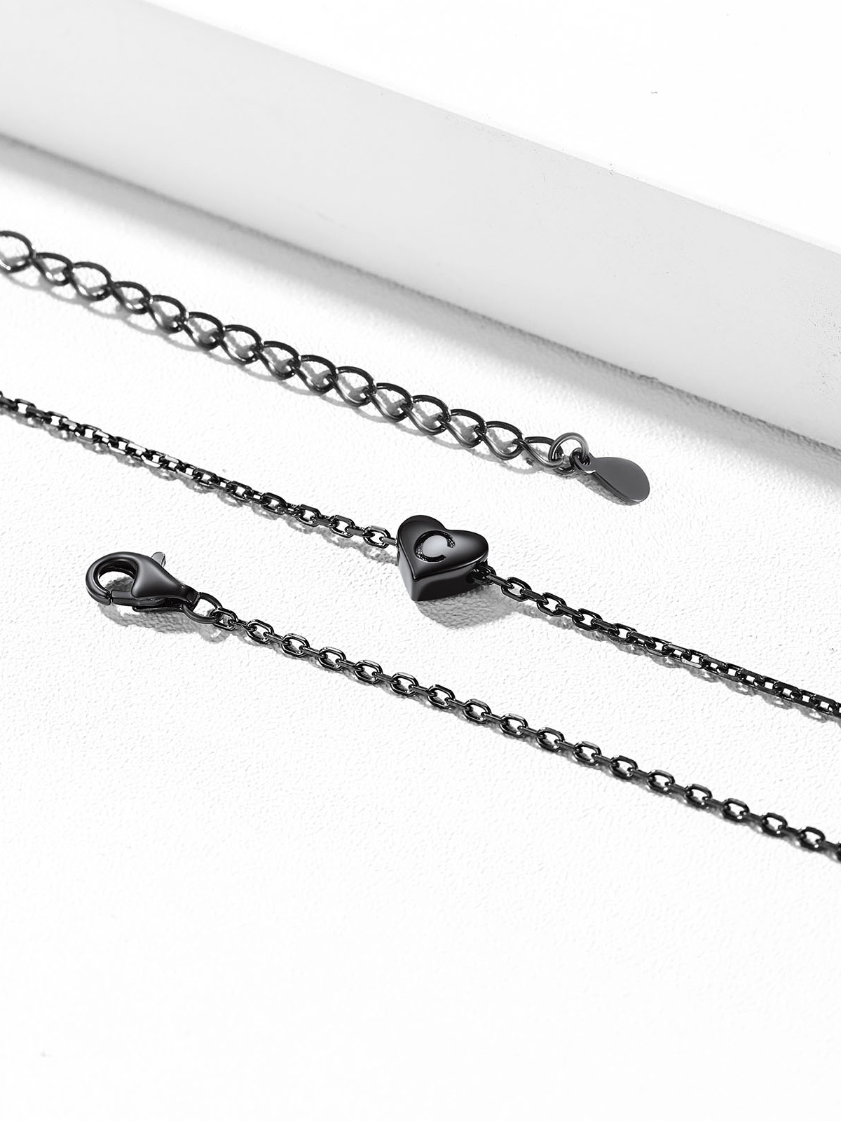 Initial Pendant Mini Heart Necklace in Black