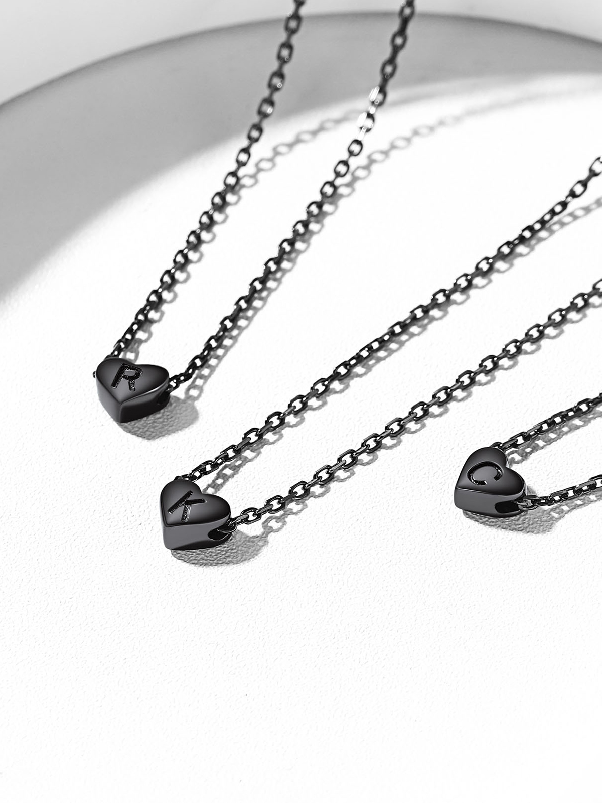 Initial Pendant Mini Heart Necklace in Black