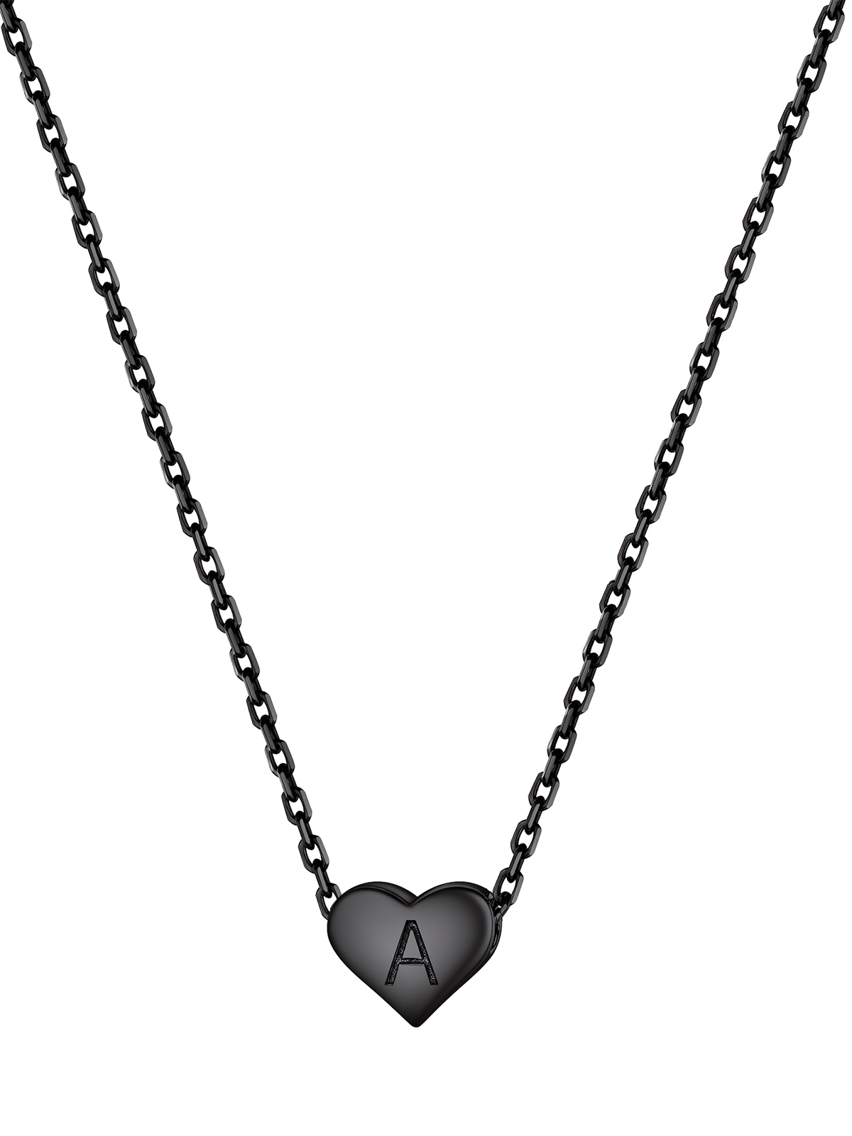 Initial Pendant Mini Heart Necklace in Black