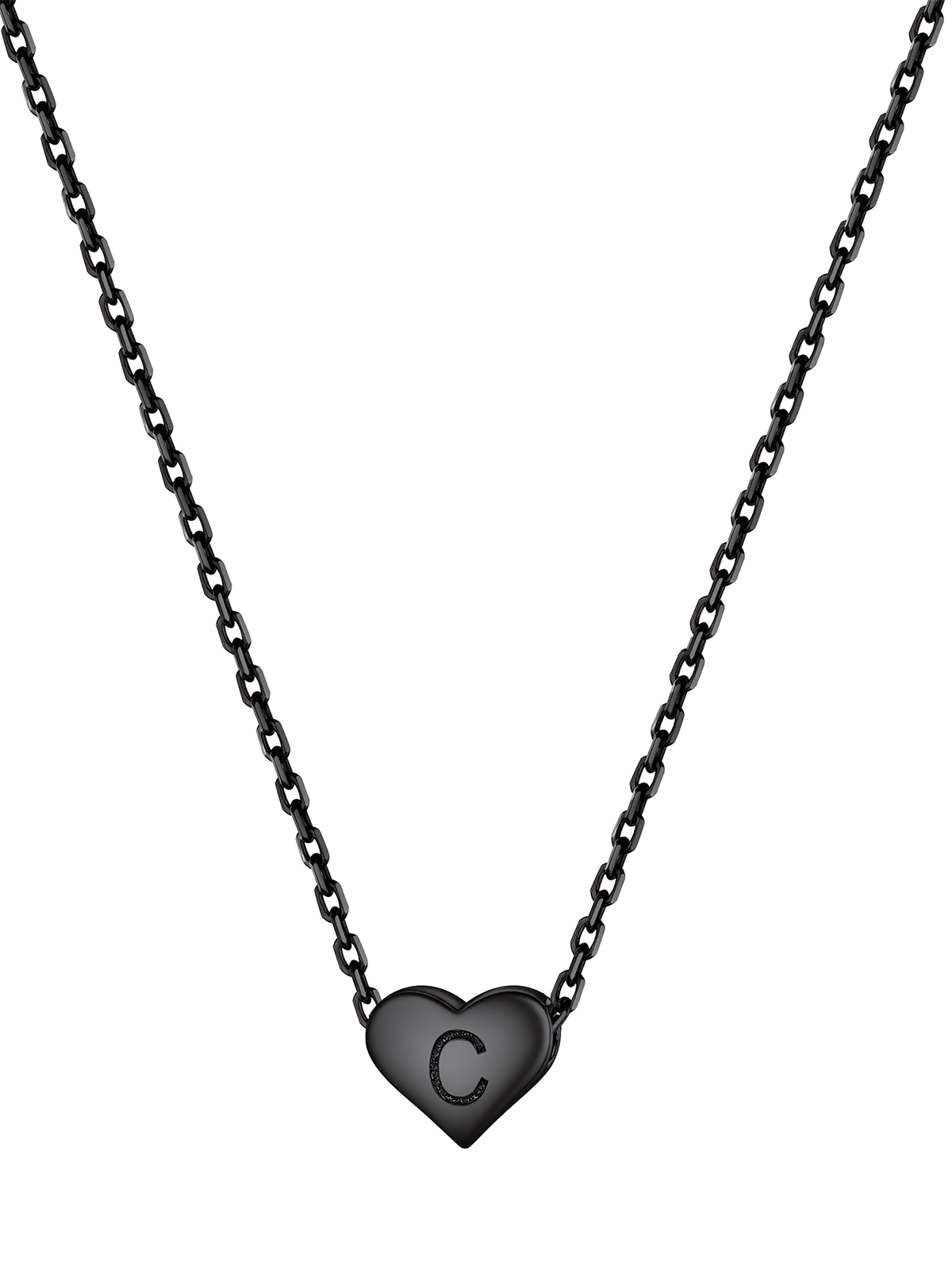 Initial Pendant Mini Heart Necklace in Black