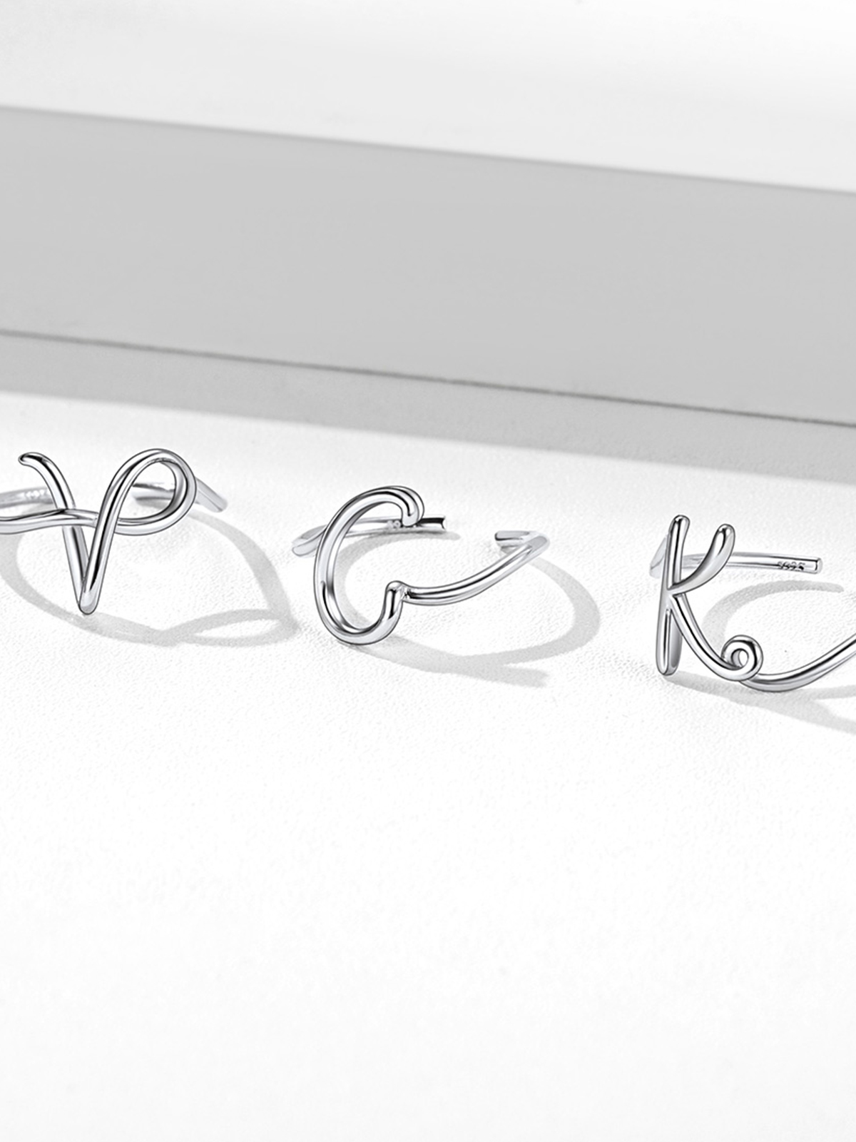 Adjustable Twisted Initial Ring in Silver
