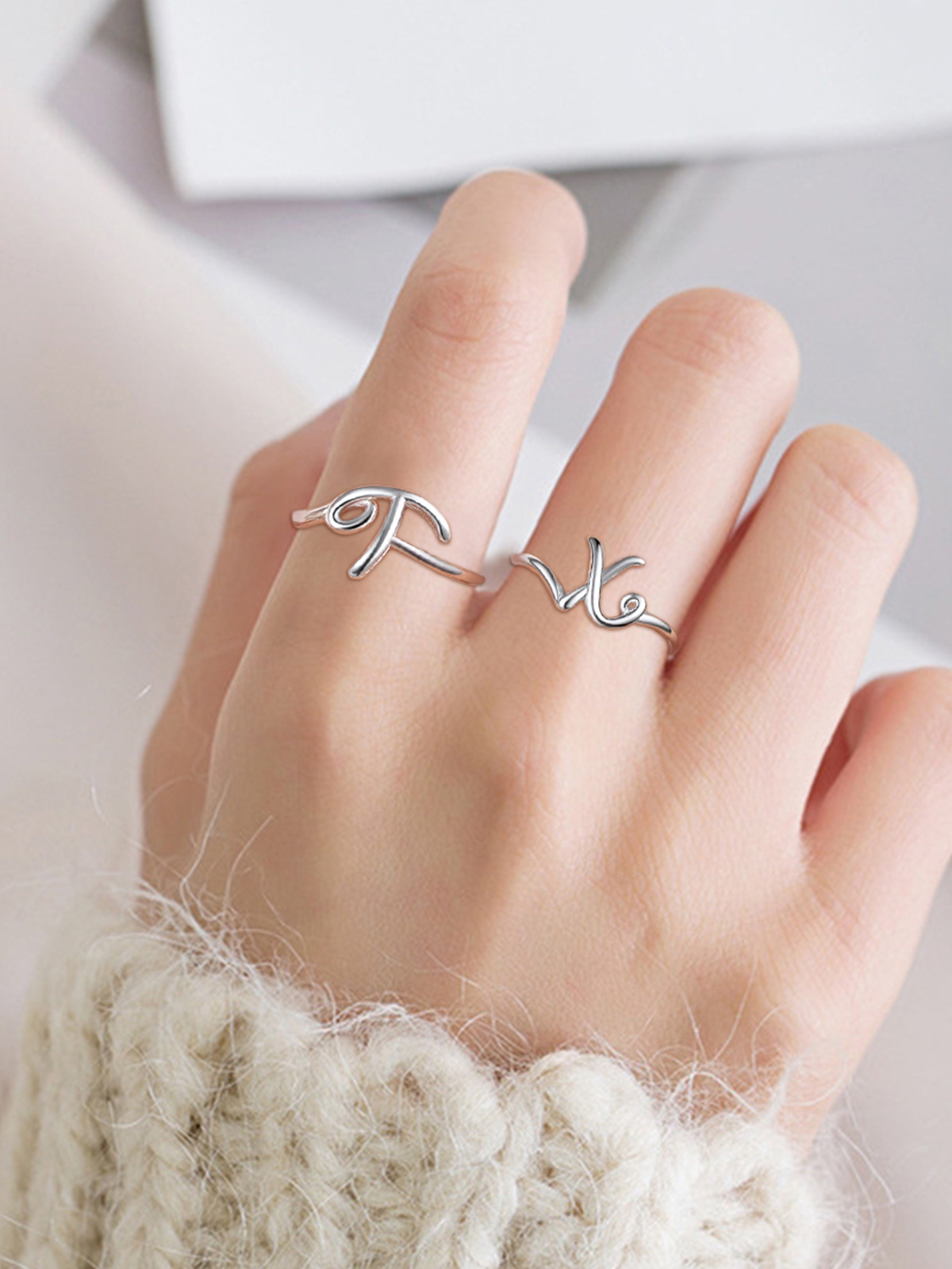 Adjustable Twisted Initial Ring in Silver