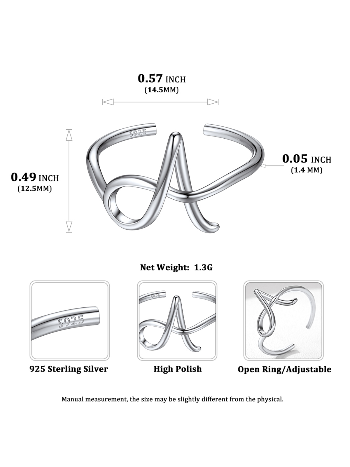 Adjustable Twisted Initial Ring in Silver