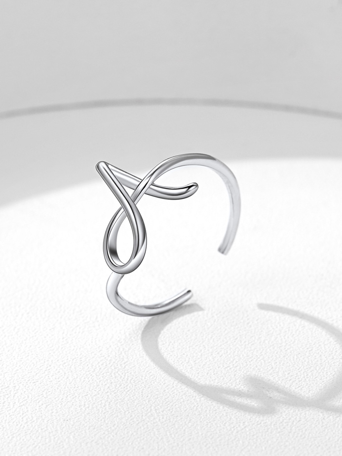 Adjustable Twisted Initial Ring in Silver