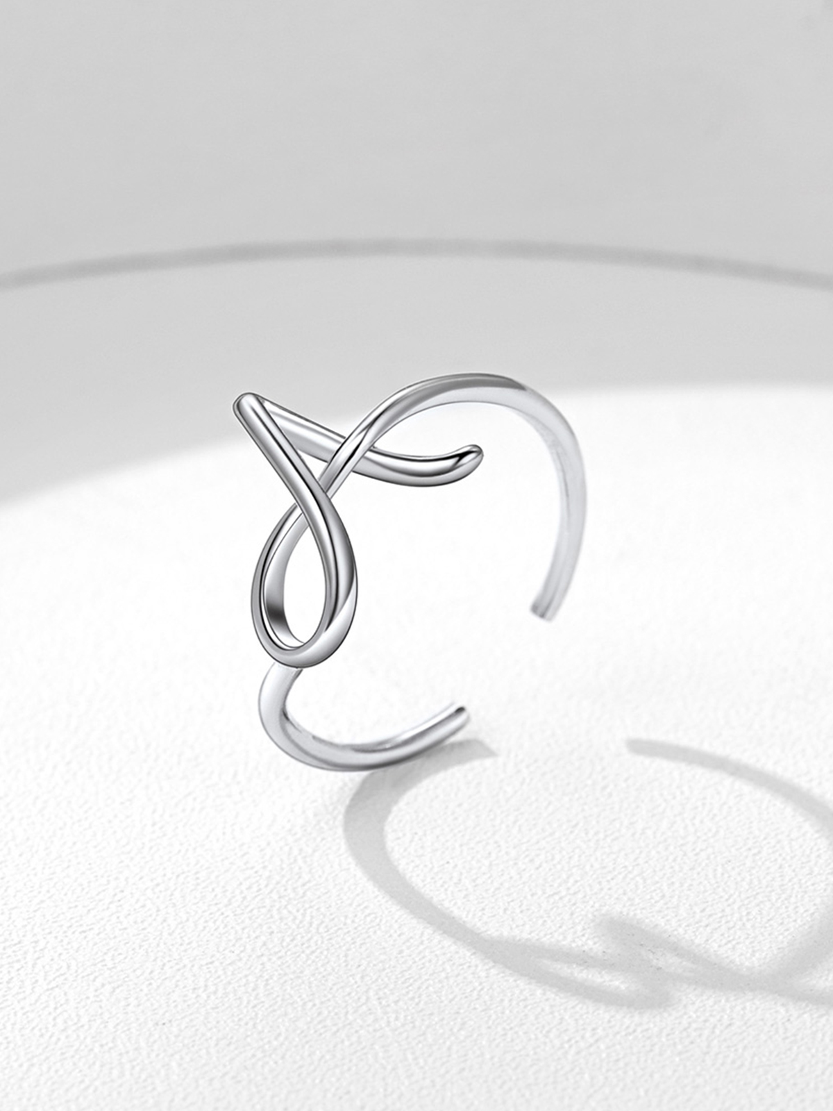 Adjustable Twisted Initial Ring in Silver