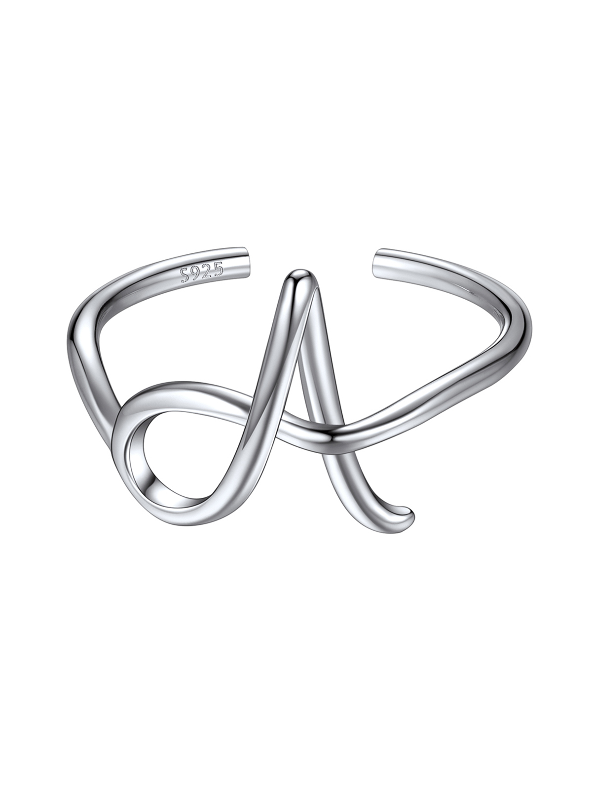 Adjustable Twisted Initial Ring in Silver