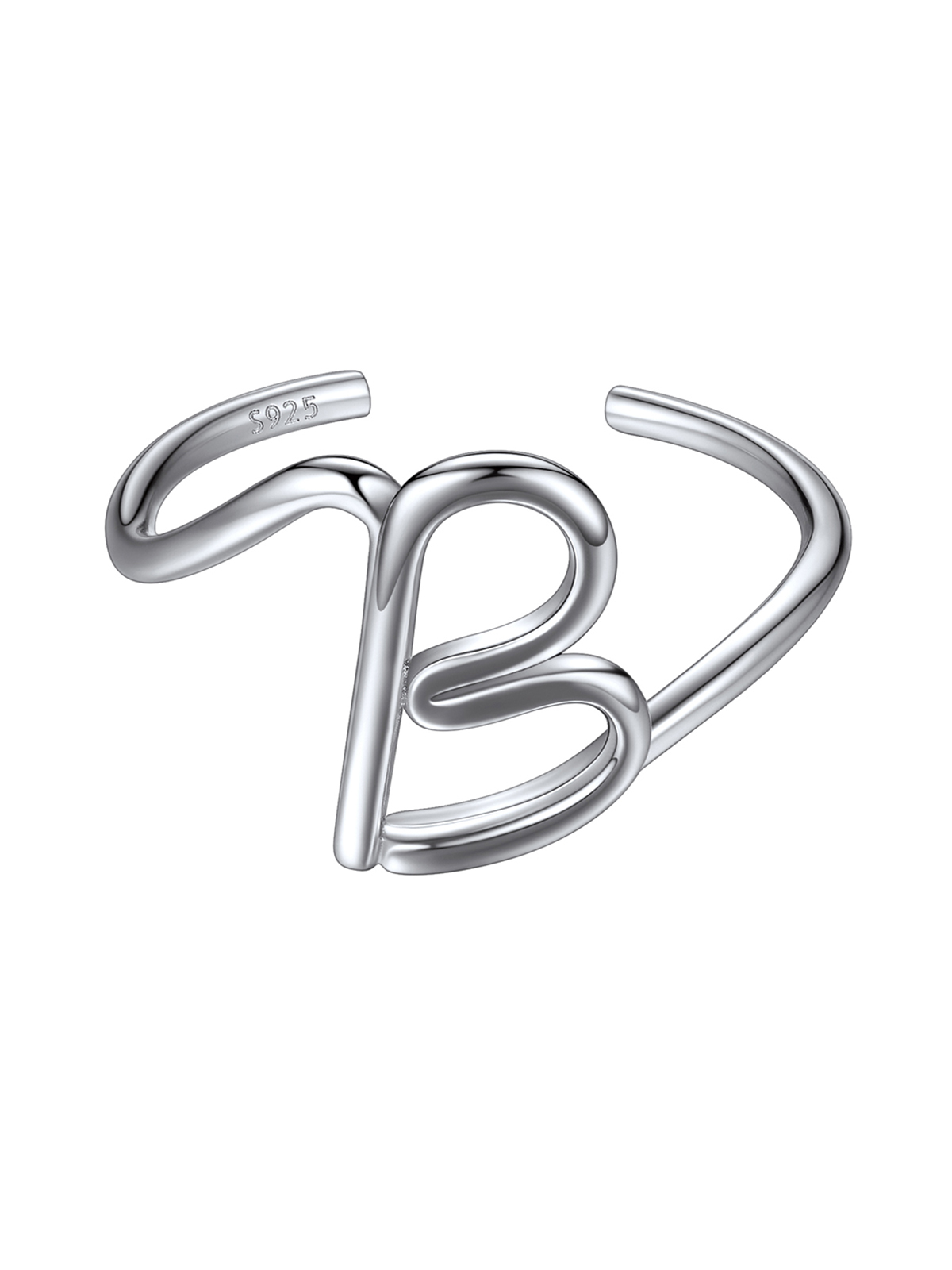 Adjustable Twisted Initial Ring in Silver