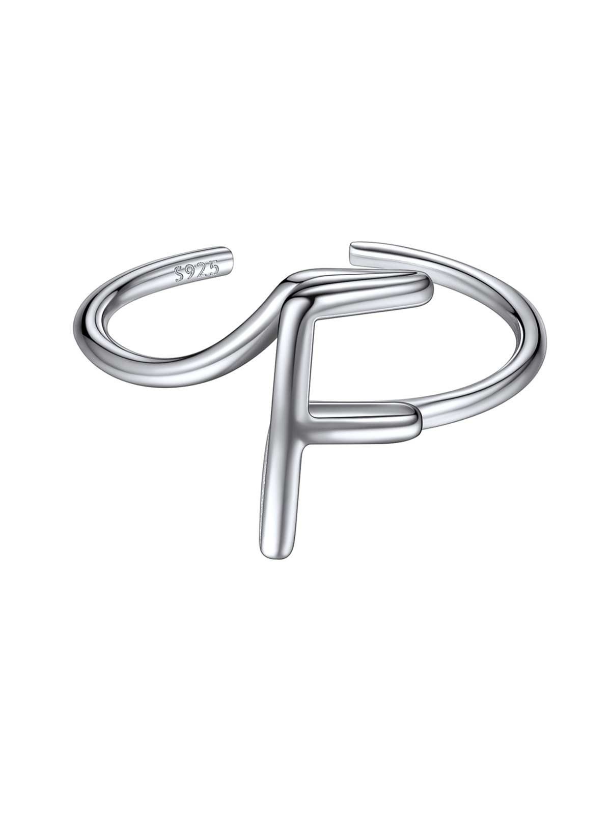 Adjustable Twisted Initial Ring in Silver