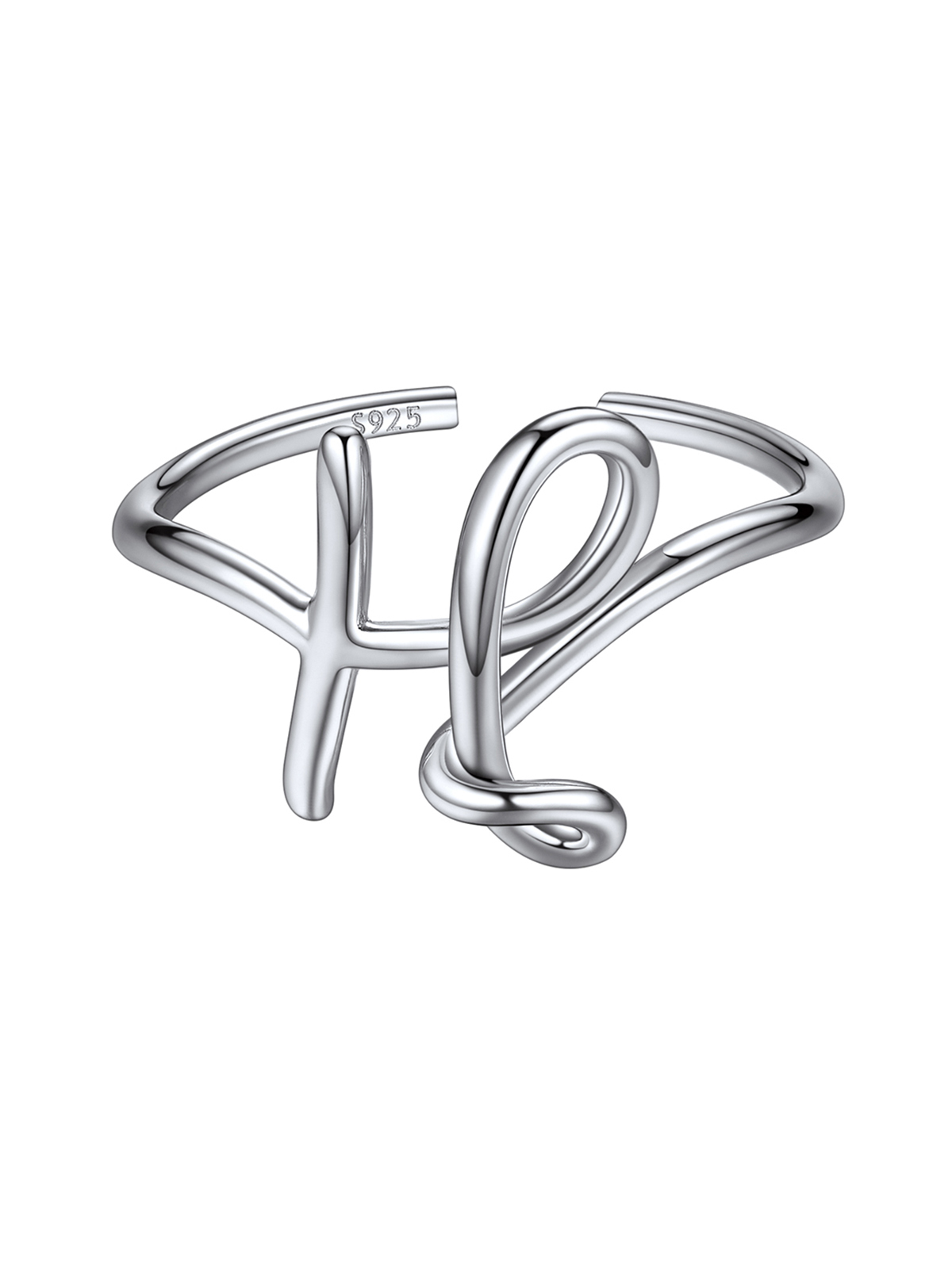 Adjustable Twisted Initial Ring in Silver