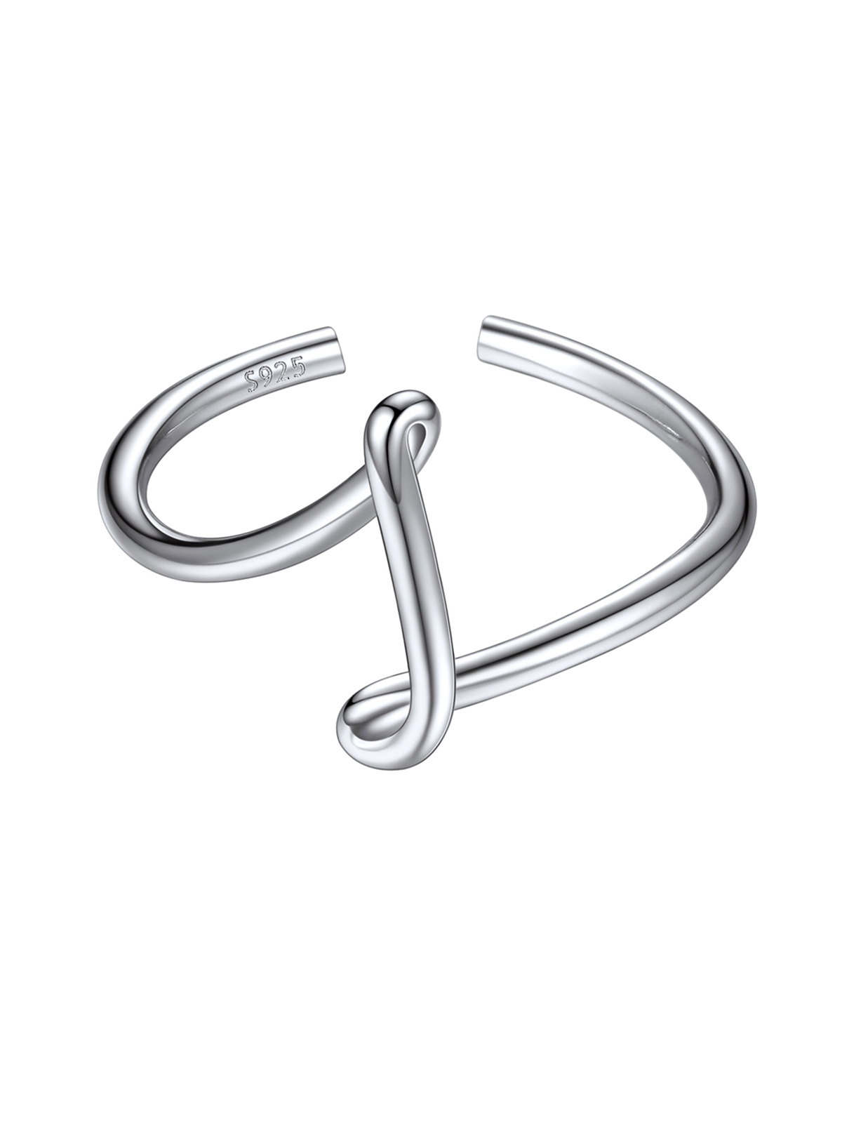 Adjustable Twisted Initial Ring in Silver