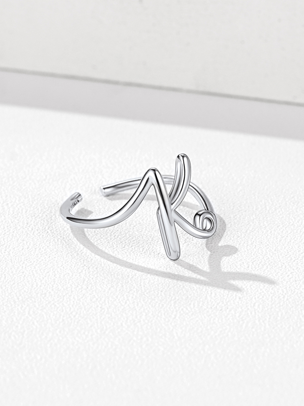 Adjustable Twisted Initial Ring in Silver