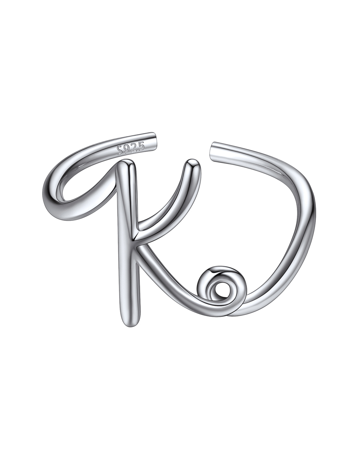 Adjustable Twisted Initial Ring in Silver