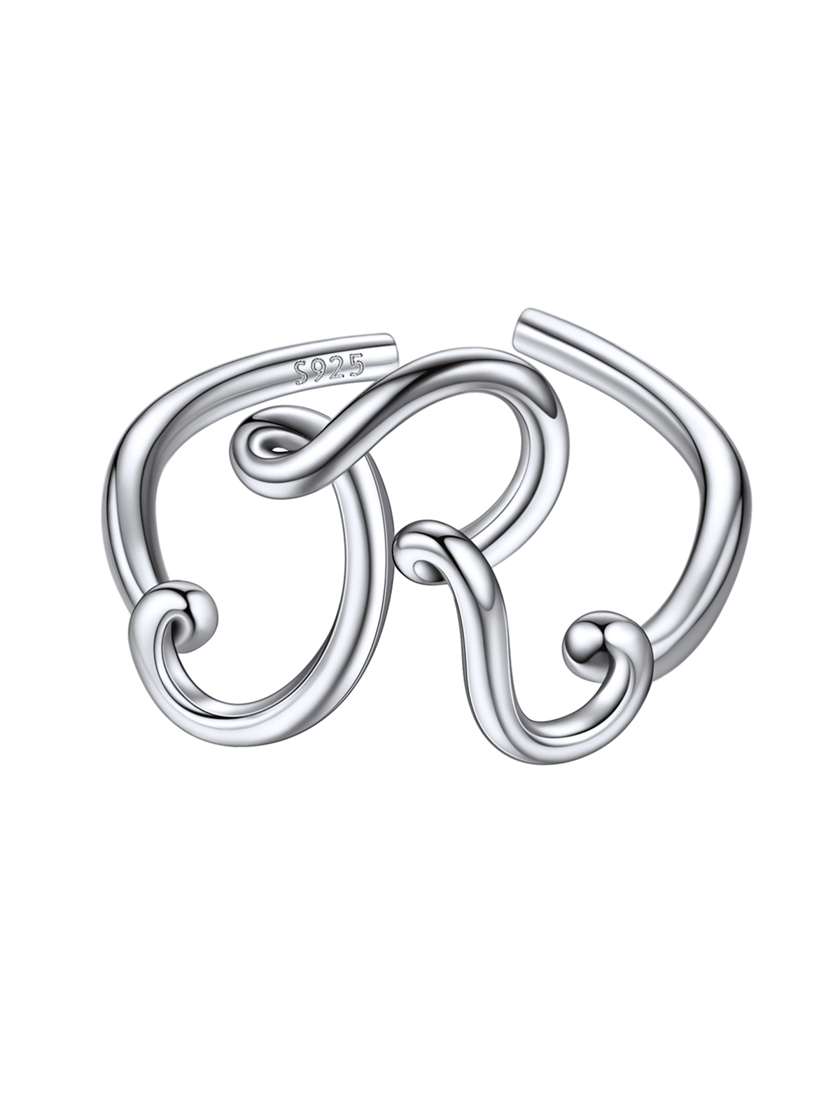 Adjustable Twisted Initial Ring in Silver