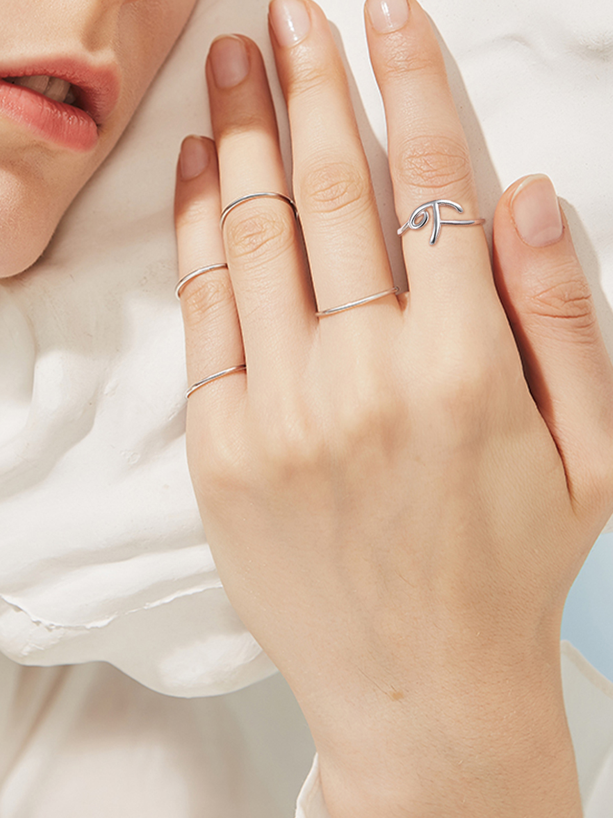 Adjustable Twisted Initial Ring in Silver