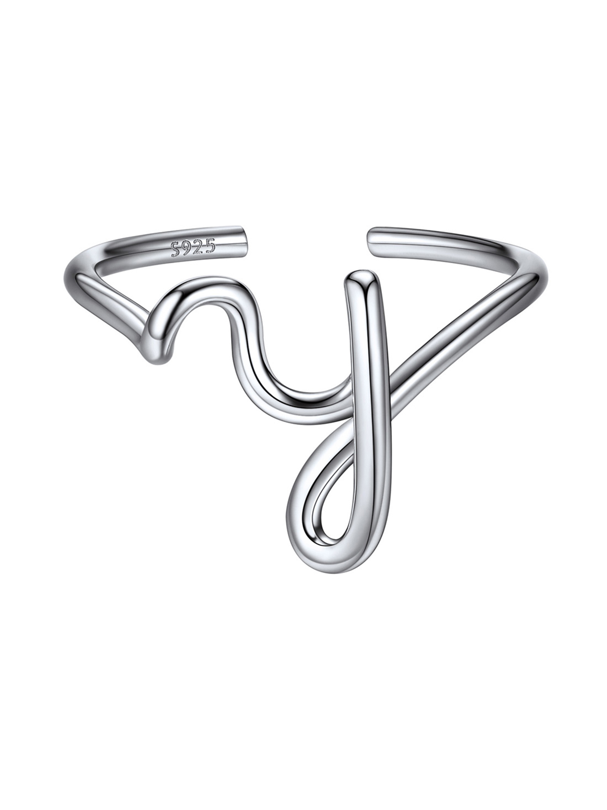 Adjustable Twisted Initial Ring in Silver