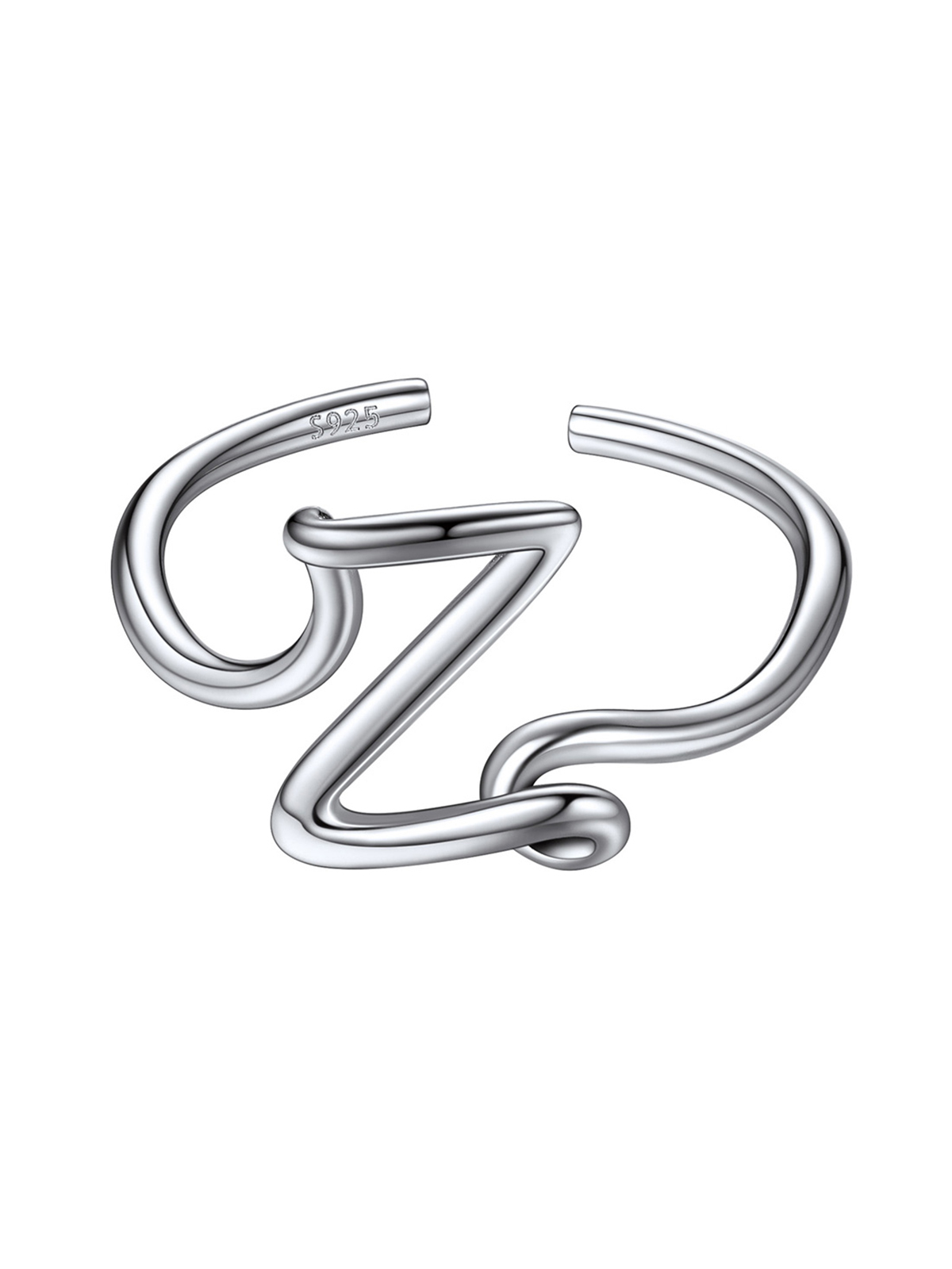 Adjustable Twisted Initial Ring in Silver