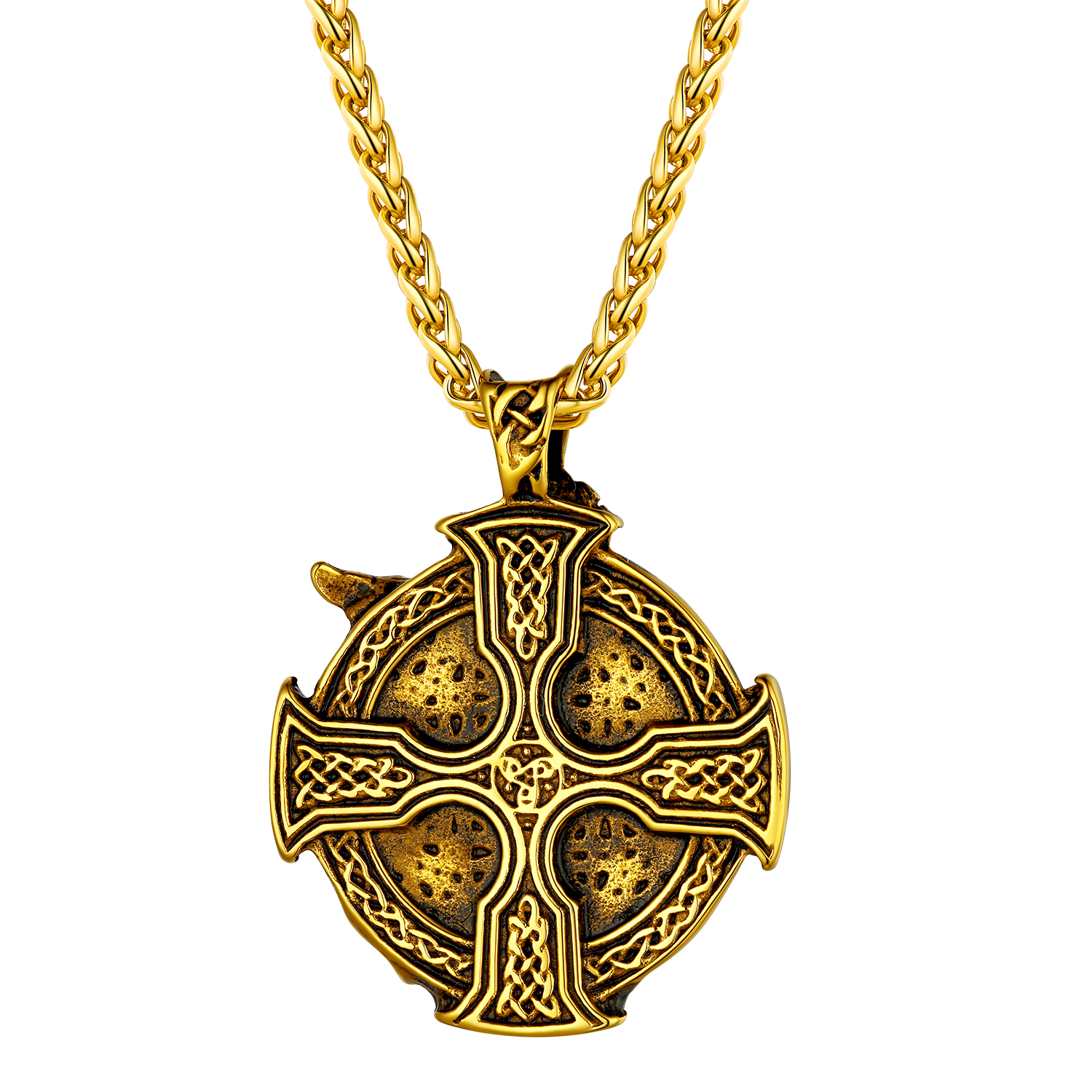 Celtic Knot Cross Odin Pendant Necklace in 18K Gold Plated - Backside