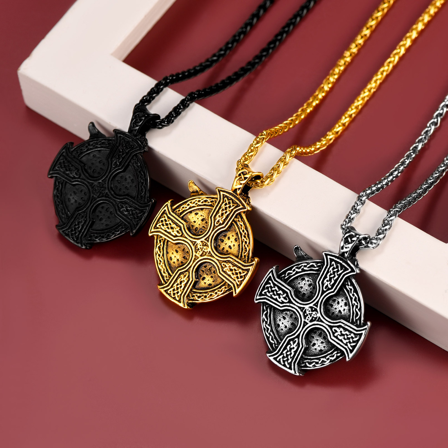 Celtic Knot Cross Odin Pendant Necklace in Different Colors