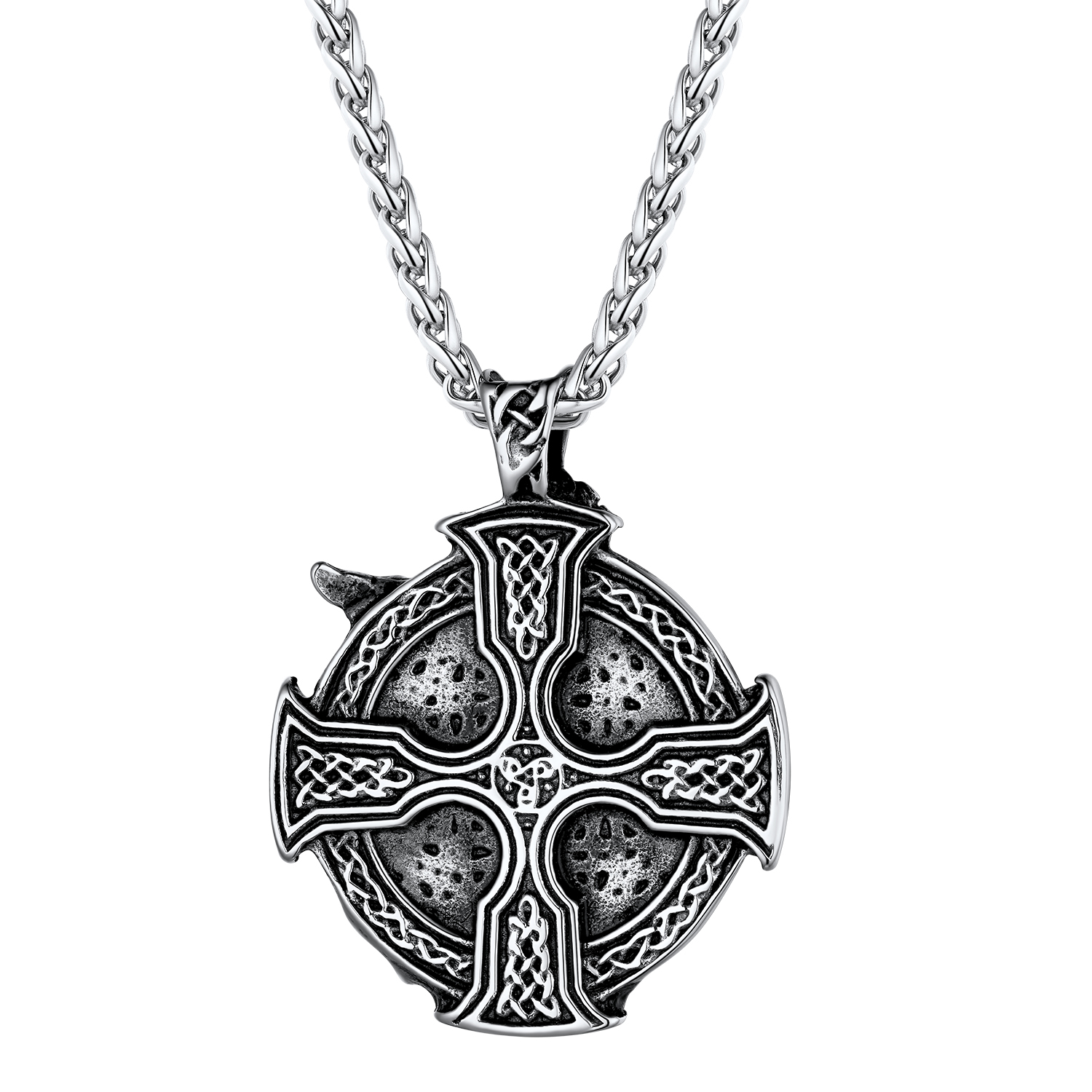 Celtic Knot Cross Odin Pendant Necklace in Stainless Steel-Backside