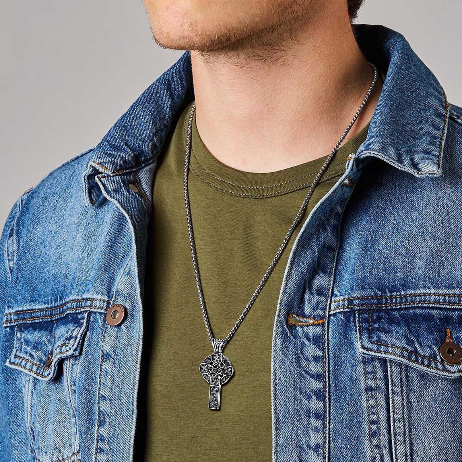 Celtic Knot Cross Pendant Necklace for Men