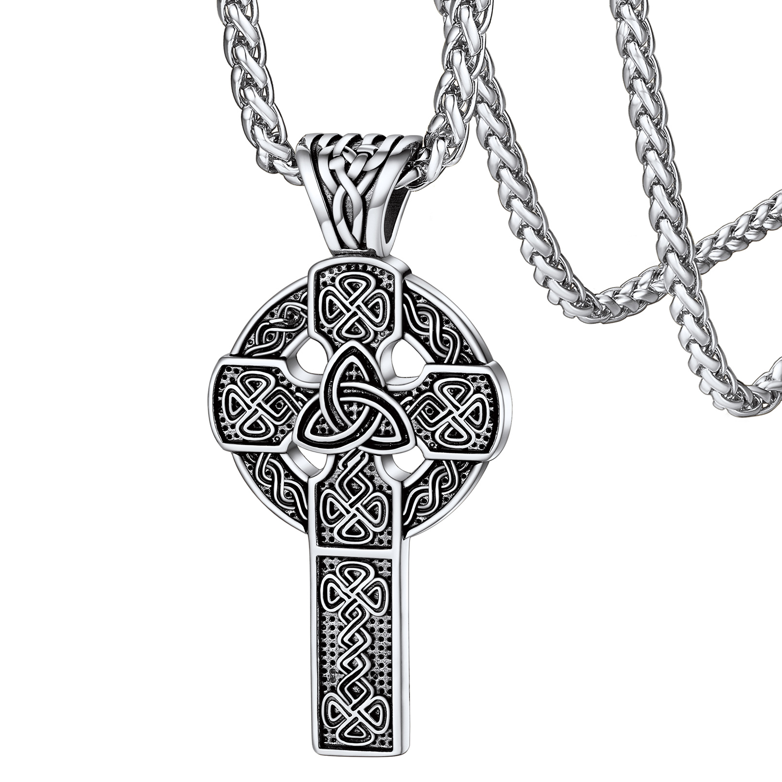 Celtic Knot Cross Pendant Necklace in Stainless Steel