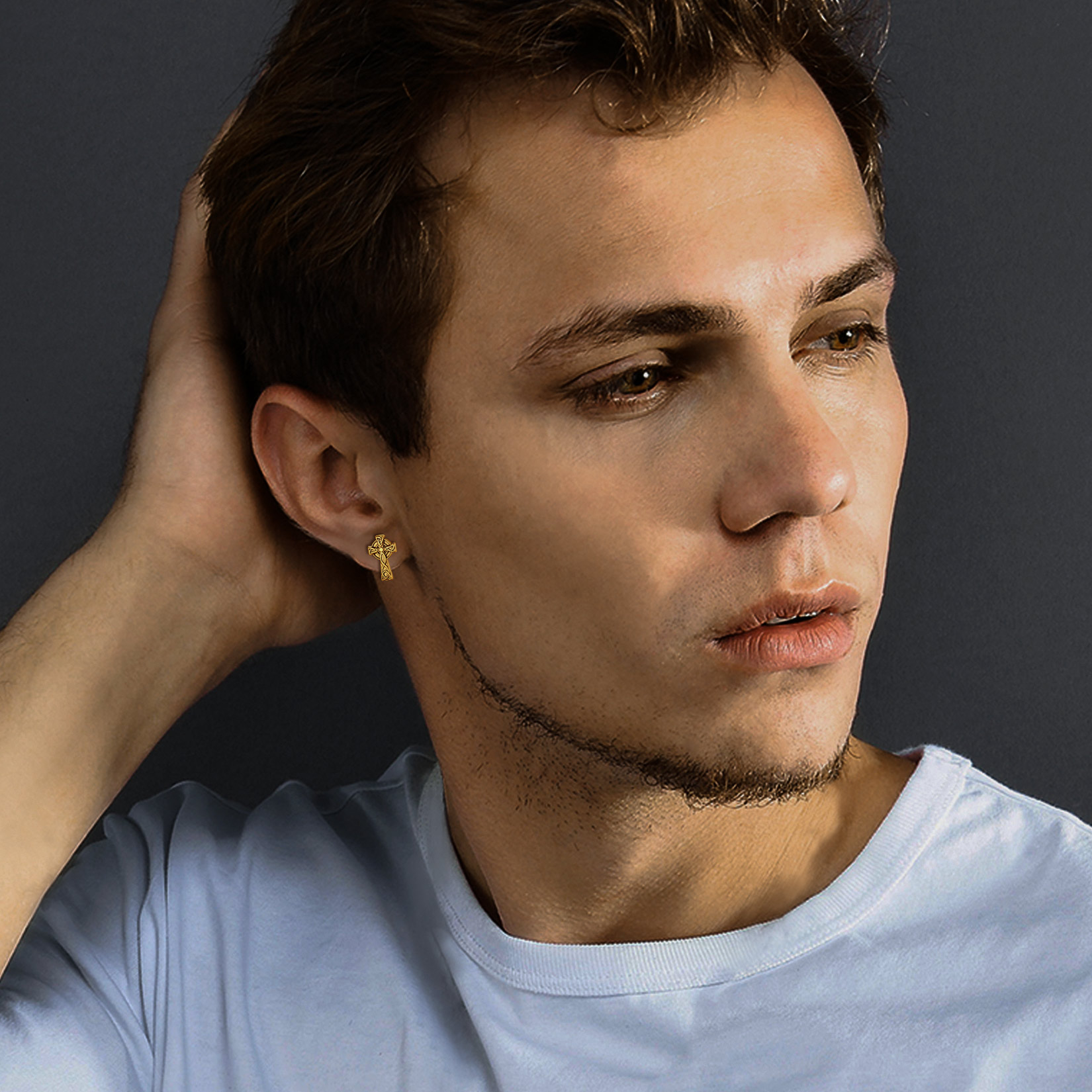 Celtic Knot Cross Stud Earrings for Men